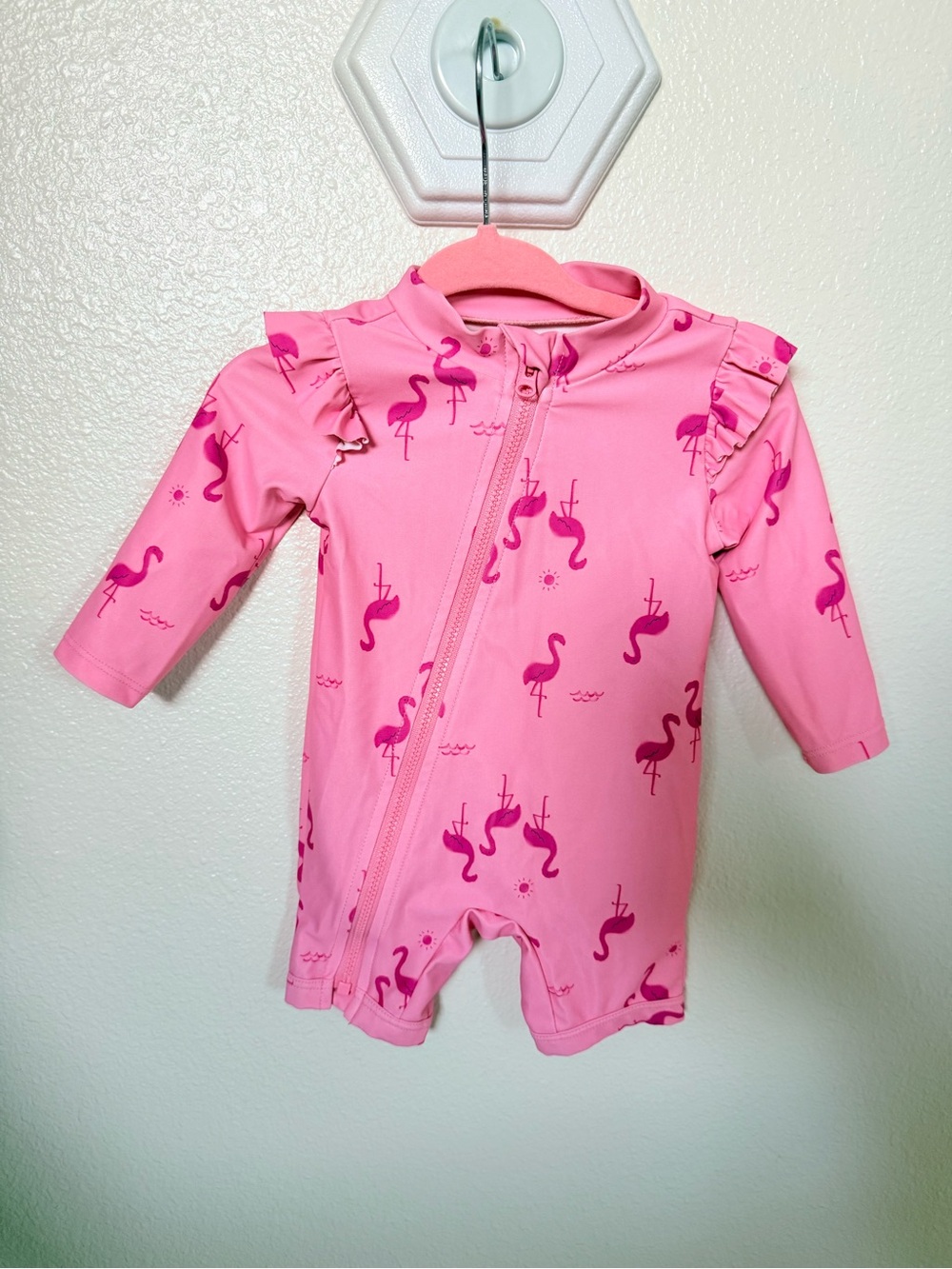 Carter's Pink Flamingo Ruffle Long-Sleeve Swim Rashguard